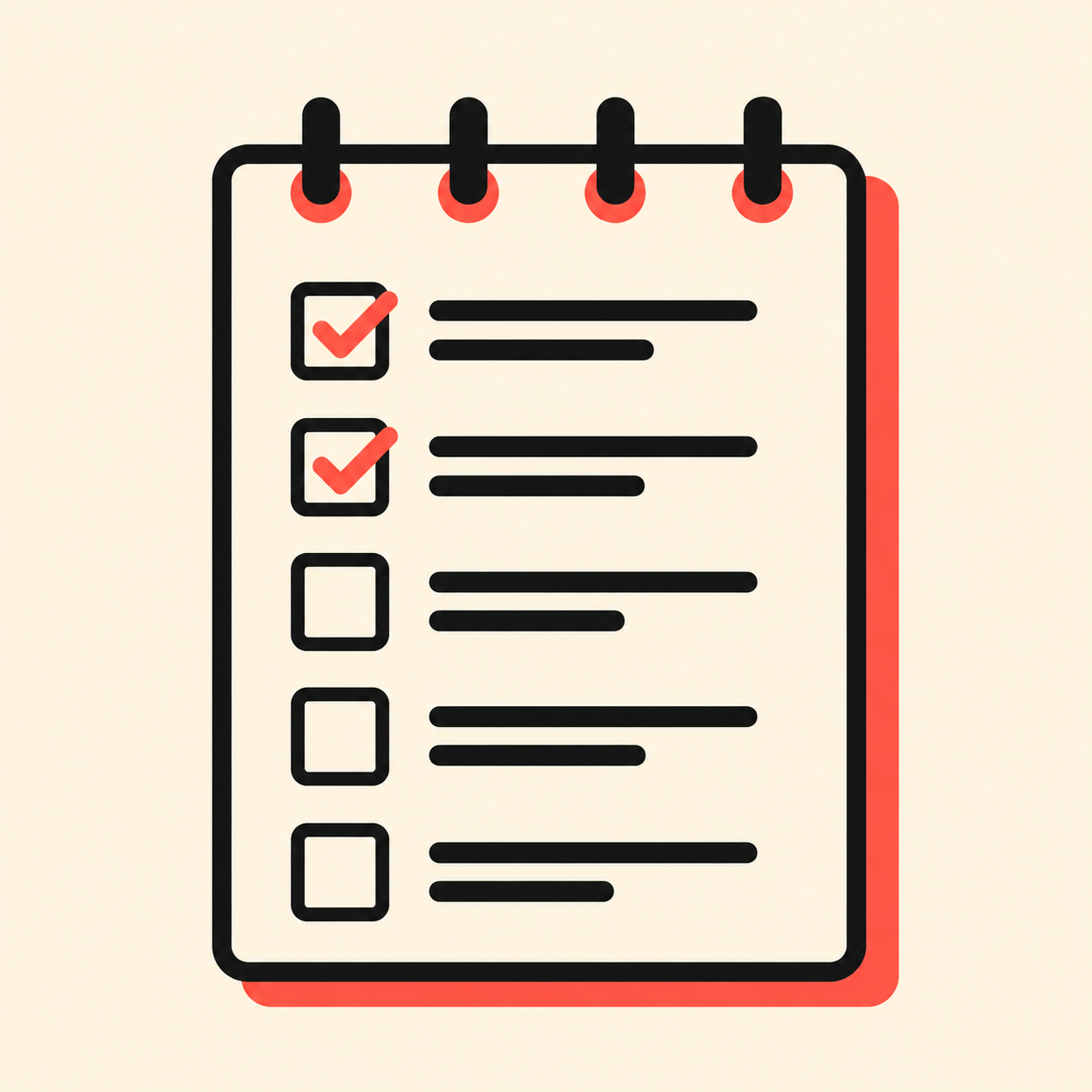 Notepad checklist with two items ticked, representing questions to ask before signing a quote