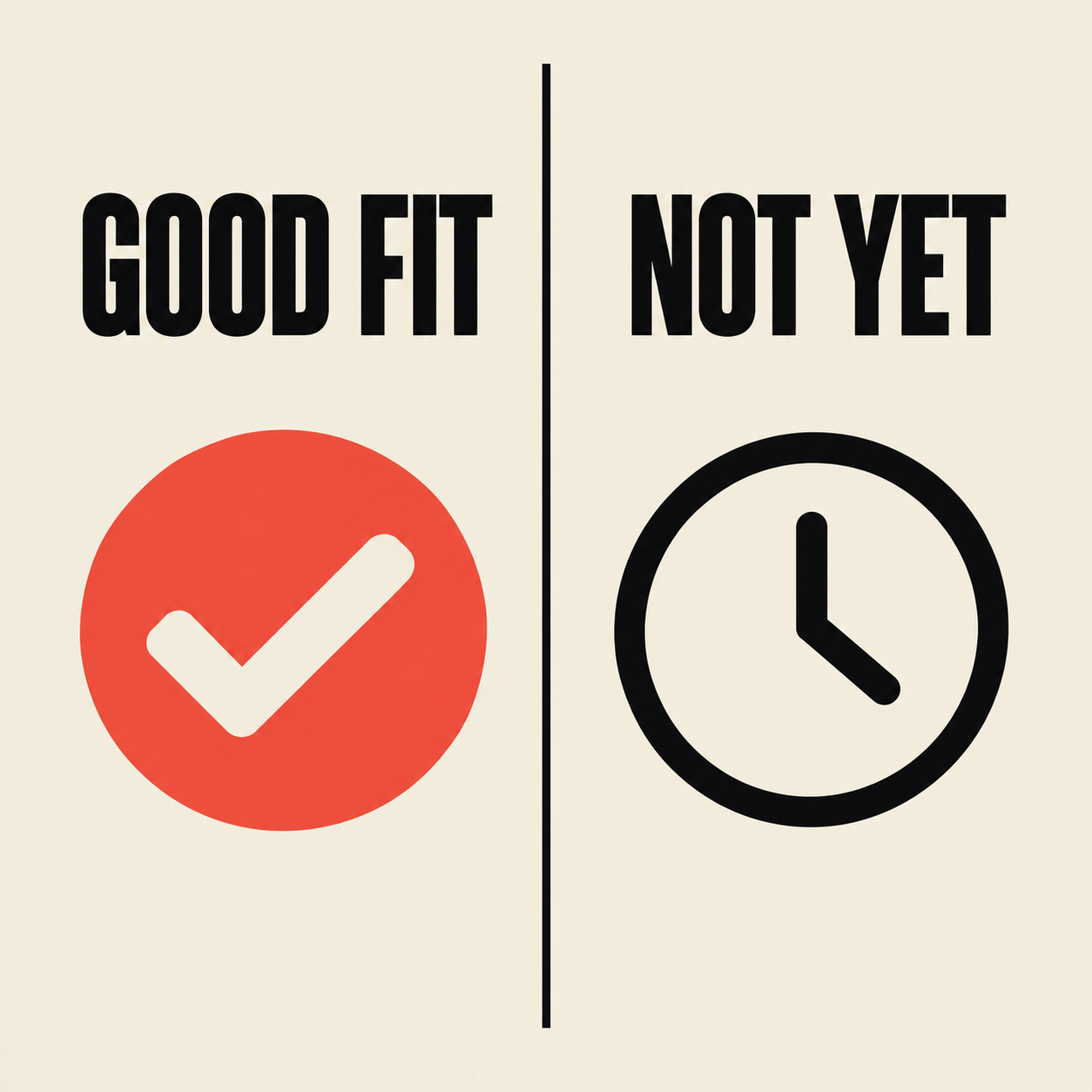 Decision guide comparing good fit, shown with a check mark, and not yet, shown with a clock