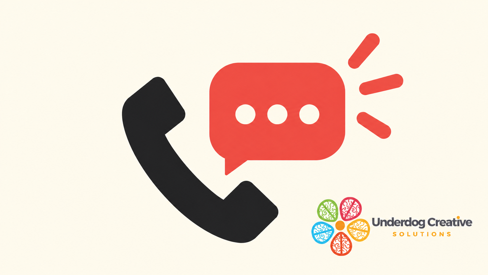 Phone and chat bubble with the Underdog Creative Solutions logo