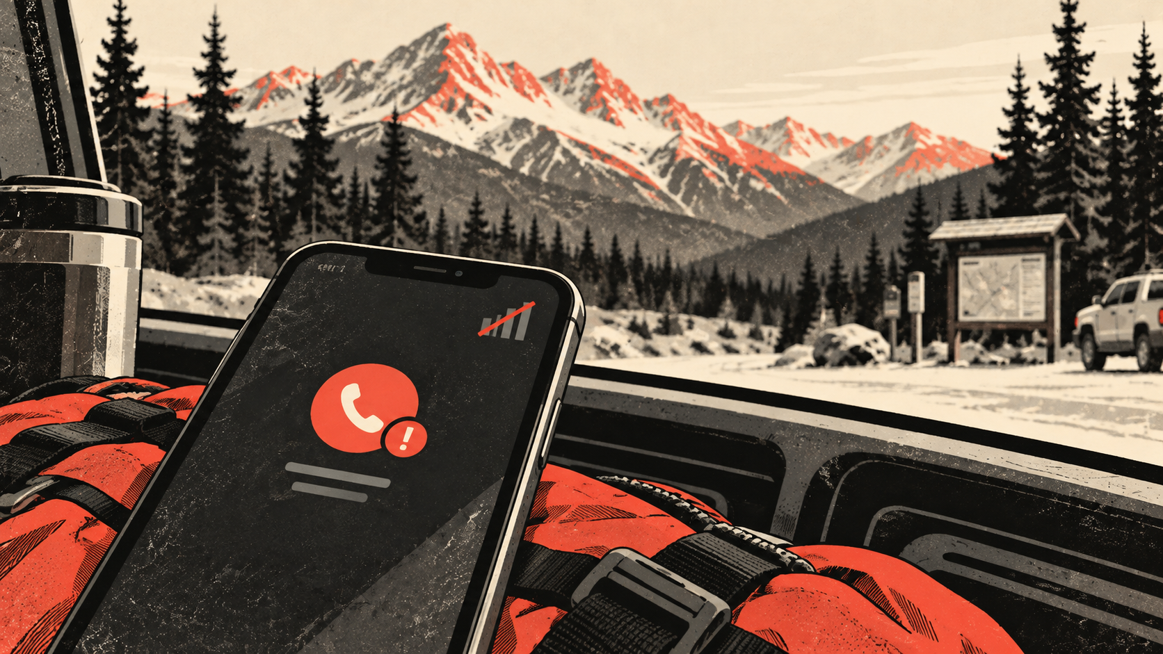 A missed business call on a phone beside rafting gear near Golden, BC