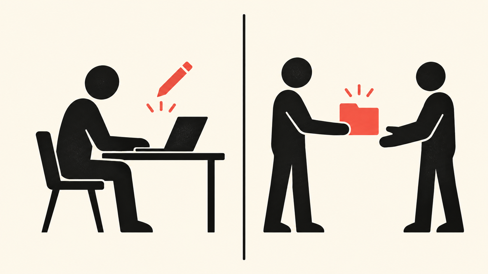 Business owner creating content alone beside an owner handing work to a helper