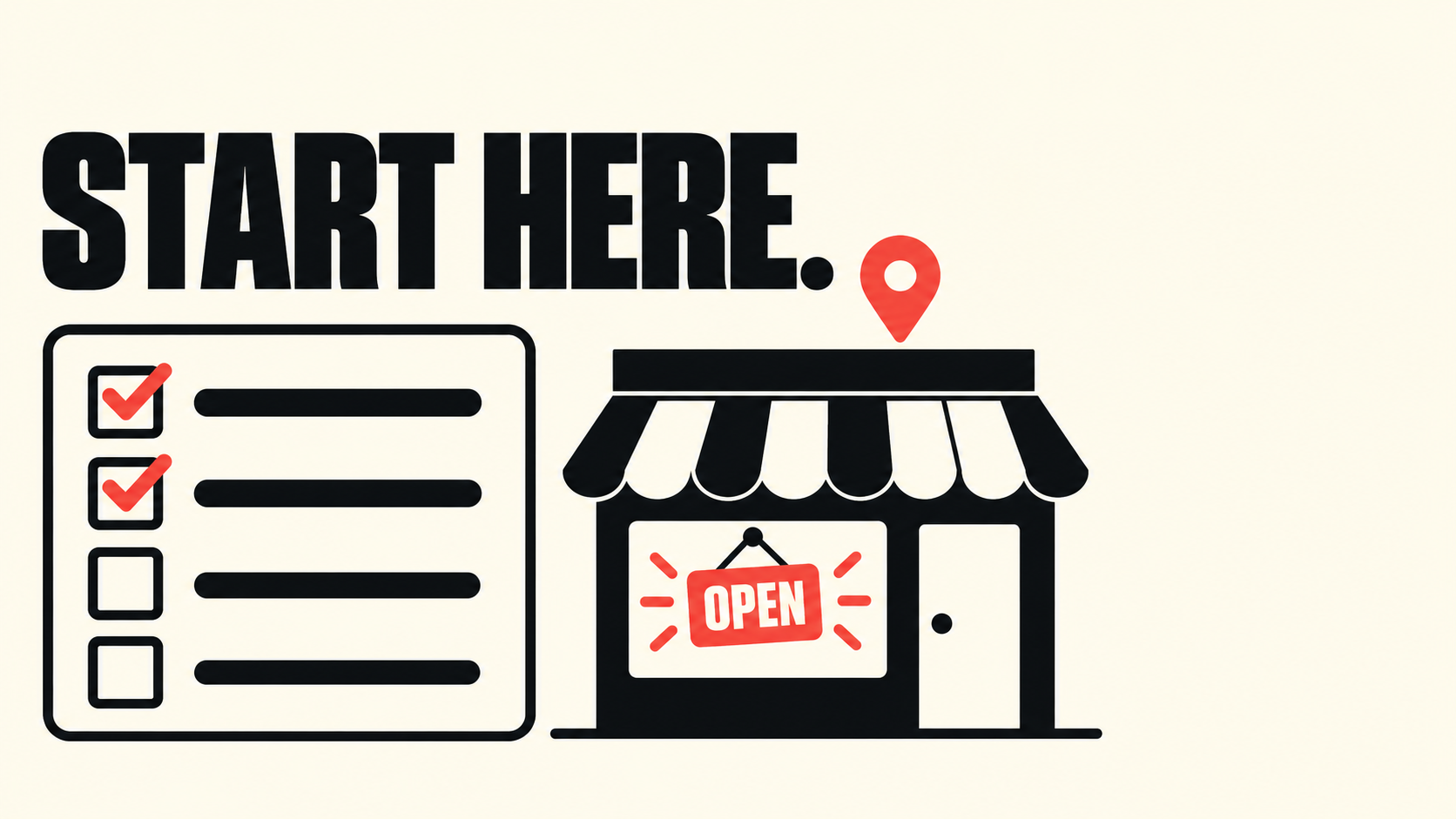 Start here checklist beside a local shop, illustrating the first steps to improve AI visibility