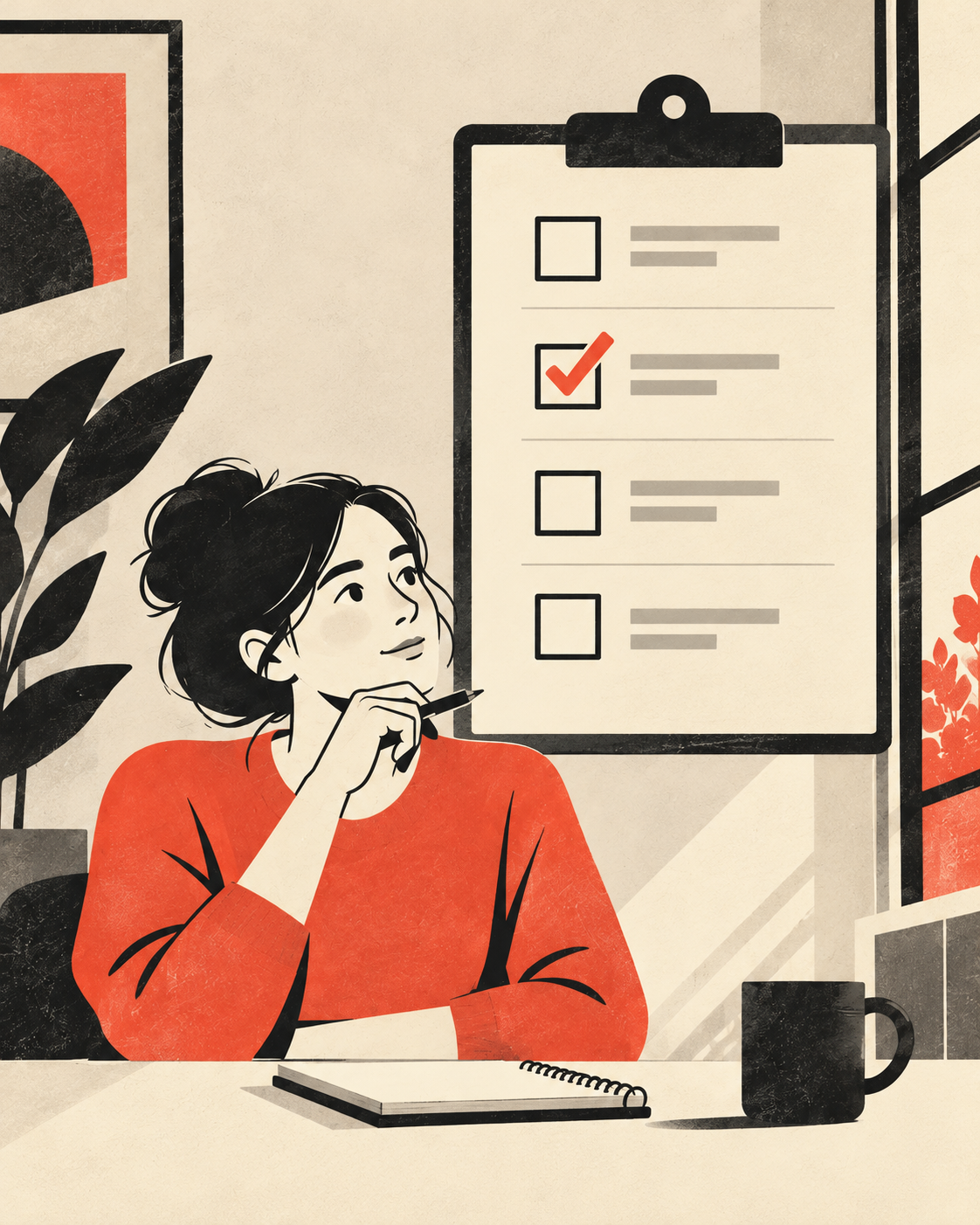 A small business owner considering a checklist for choosing a phone answering service.