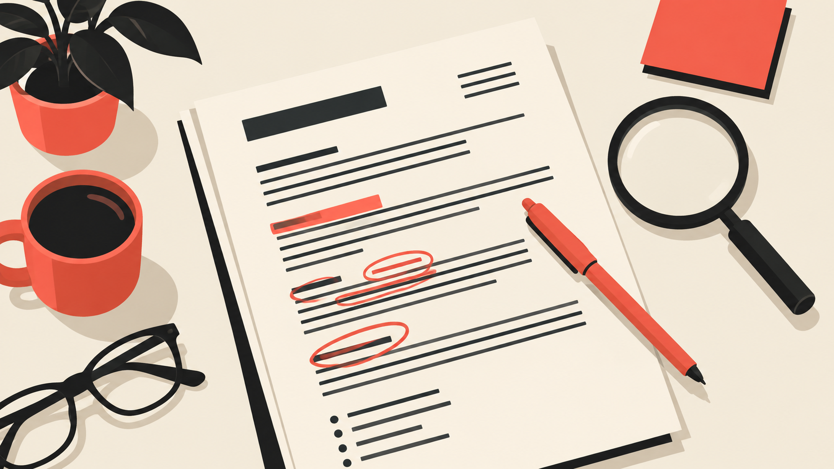 SEO proposal on a desk with red flags circled in red pen
