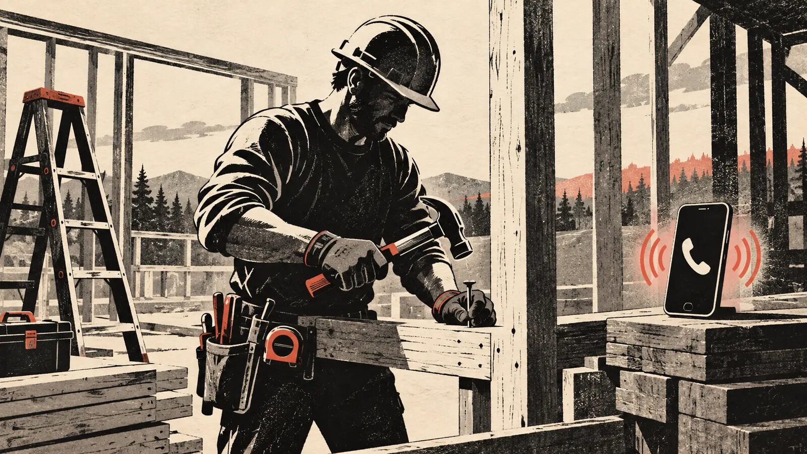 Calgary contractor on a job site with a phone call being answered for them