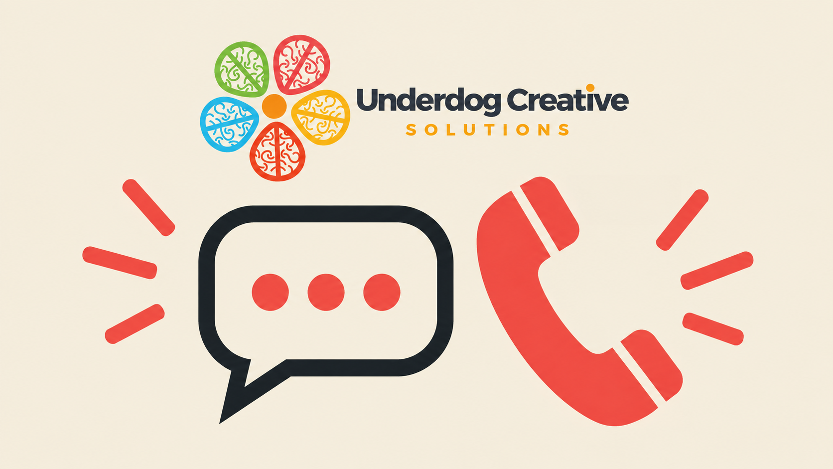 Underdog Creative Solutions logo with a chat bubble and a ringing phone