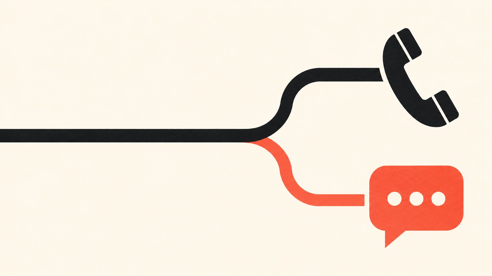 A single phone line splitting into two paths, representing the phone system and the AI receptionist as two separate decisions